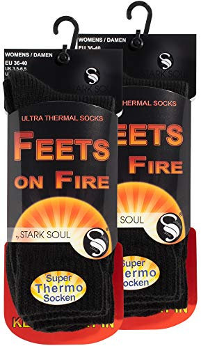 STARK SOUL FEETS on FIRE - 2 Paar Damen Ultra Thermo Socken, Warme Winter Socken, Schwarz