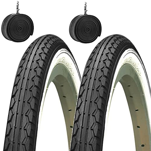 Kenda Lot de 2 pneus 24 x 1,75 (47-507) + chambres pour vélo de ville enfant, pneus de route blanc/noir