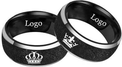 Ihanskio Anillos de pareja Promsie a juego, color negro, con la corona de su rey y su reina, grabados, mate, anillos de compromiso y boda de acero de titanio, Metal (Negro-8mm/8mm)