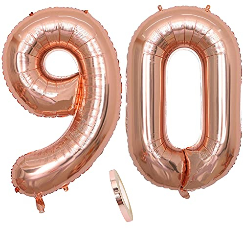 2 Numero di Palloncini 90, Numeri 90 Anni Compleanno Decorazioni Oro Rosa Donna Ragazza, Rose Gold Grandi Gigante Foil Elio Palloncino Gonfiabile Balloons Happy Birthday Matrimonio Festa (XXXL 100cm)