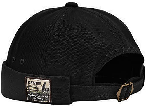 XYIYI Schwarz Herren Dockermütze Brimless Hat Schädelkappe Arbeiter Matrosenmütze Gerollte Manschette Retro Beanie Mütze