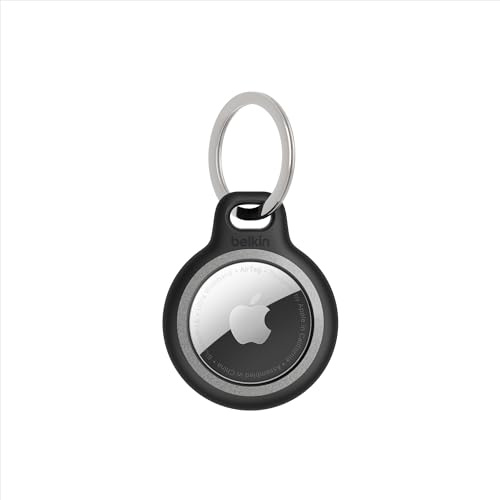 Belkin Apple AirTag Reflective Secure Holder With Key Ring - Apple AirTag Keychain - AirTag Holder - AirTag Keychain Accessories - Reflective & Scratch Resistant AirTag Case With Raised Edges - Black