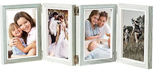 POILKMNI 4 Folding 4x6 Inch Hinged Picture Frame, High Definition Natural Wood Picture Frame, Rustic Desktop Acrylic Frame Family Photo Collage for Birthday Father's Day Christmas Gifts