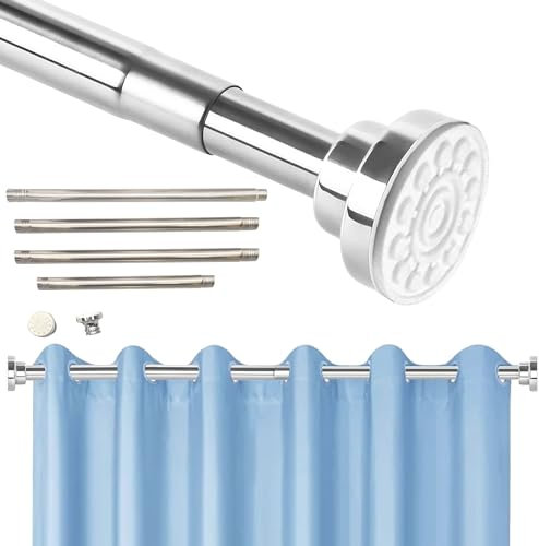 Universal Shower BathTub Curtain Liner Rod, 57-243CM Stainless Steel Anti-Rust Extendable Telescopic tubs Tension Rod, BathTubs Shower Curtain rail Rod for Bathroom Wardrobe Hanging No Drilling-Screw