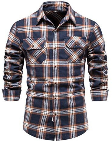 Camicia Flanella Uomo Manica Lunga con Bottoni Slim fit Camicetta Elegante Quadri Taglie Forti Camicie Casual Gemelli Camicia Vintage Coreana Elasticizzata Maglietta T Shirt Cotone Invernale