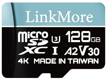 LinkMore Scheda Micro SDXC 128 GB, XV23 Lite, A2, UHS-I, U3, V30, classe 10, velocità di lettura fino a 100 MB/s, velocità di scrittura fino a 85 MB/s, adattatore SD incluso
