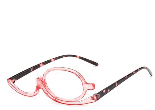 Monolente Schminkbrille Tragbare rotierende und faltbare Schminkbrille Damen Lesebrille für Make-up Brille Make Up Brille mit umkehrbarer Linse +2,50, Rosa