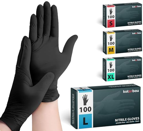 KOTARBAU® 100 stycken låda engångshandskar nitrilhandskar engångshandskar L svarta handskar engångs gummihandskar skyddshandskar verkstad tillbehör matlagningshandskar handskar