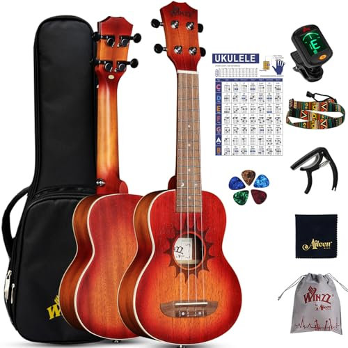 Winzz Ukulele Sopran 21 Zoll Set für Kinder Anfänger und Erwachsene Einsteiger, Mahagoni-Holz, Einzigartige Kaufen Geschenke (Carbon Saiten, Matte Sunburst)