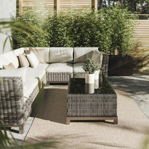Interiyou Alfombra Exterior Asti - 120x170 cm Topo - Apariencia de Yute - Resistente a los Rayos UV para Exteriores: balcón, terraza, jardín o Cocina - Tejido Plano