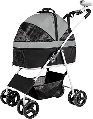 Hunde-/Katzenbuggys, Haustier-Hundebuggy für mittelgroße und kleine Hunde, 20 kg, faltbarer Haustier-/Katzen-/Hundewagen, Träger mit Rädern, atmungsaktiver Hundekinderwagen, Haustier-Buggie mit Buggy