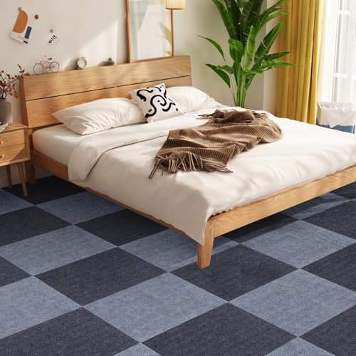 YAYODS 30PPCS Carpet Tiles, Grey and Light Grey 30x30cm Self Adhesive Carpet Tiles, Anti-Slip Hardwearing Square Carpet Flooring Tile, Peel and Stick Carpet Floor Covering for Office Room Bedroom