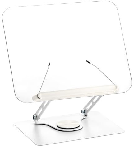 QWORK® Soporte para libros soporte de lectura giratorio 360° y plegable, ángulo y altura ajustable, capacidad de carga aprox. 5 kg, compatible con teléfonos móviles, tabletas y portátiles.