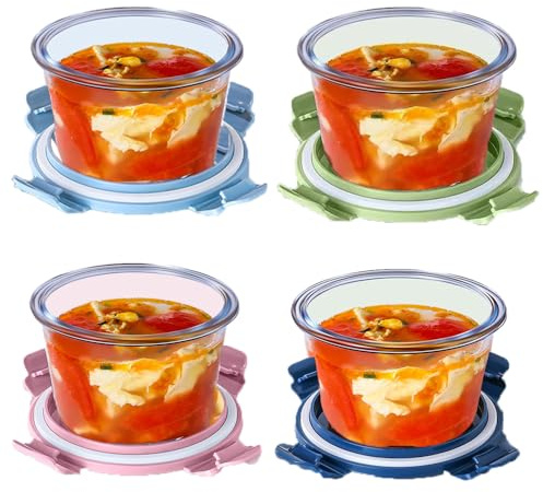 S.ROKE TTAN 520ml Glass Soup Containers With Lids, Glass Food Storage Containers, Eakproof soup containers, Food Meal Prep Containers, BPA-Free, Freezer, Dishwasher, Oven Safe - 4 Pack