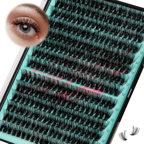Wimpern Extensions Wispy 280PCS Cluster Lashes 80D Lash Cluster Einzelwimpern Individual Lashes Cluster Volume Look Super Thin Band & Soft(12mm)