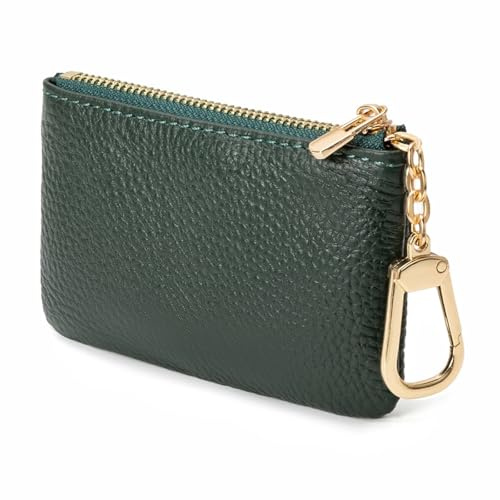 LARENNT Full Grain Leather Coin Purses for Men and Women - Key Case Leather Coin Purse Small Purse Women with Key Ring (Dark Green), dark green, Modern Minimalist