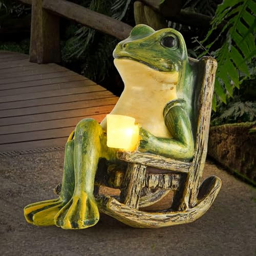 SGZIOO Grenouille Decorative Jardin Solaire, Decoration Jardin Exterieur Grenouille avec Lumières LED, Figurine Grenouille Résine Étanche, Statue Exterieur