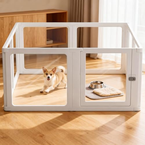 Citylife Dog Playpen, 8 Panels, Puppy Pen for indoors with Lockable Door, Non-Slip, Easy to Install & Remove Playpen for Dogs, Cats, Puppies, Rabbits(120x120x60cm)