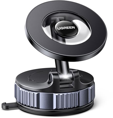 UGREEN Vacuum Magnetic Phone Holder for Cars, Adjustable Magsafe Car Mount 360°Rotatable Suction Cup with Pads, Foldable Dashboard Car Phone Holder Compatible with iPhone 17 Pro Max Air 16 15 14 13 12