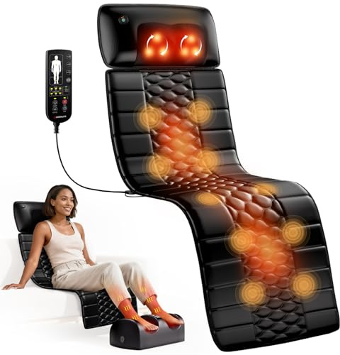 Himouta PU Leather Full Body Massage Mat with Heat, Detachable Massage Pad with 10 Vibrating Motors, Massager Mattress for Back Neck Legs, Electric Back Massager for Home Office