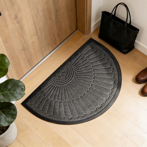 Wapasezyar Dörrmatta utomhus, väderbeständig, halkfri, högkvalitativ dörrmatta halvcirkel, utomhus och inomhus, en storlek 50 x 80 cm – estetisk utomhusdörrmatta, ytterdörr, smutsfångande matta (grå)