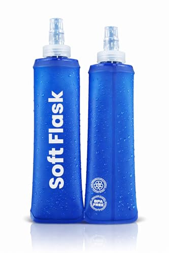 JGR SELECT Botella Plegable - Pack 2 Unidades Soft Flask TPU BPA Free - Bidón Agua Trail Running Flexible Silicona – Botella Hidratación para Chaleco Running, Senderismo, Ciclismo (Azul, 500 ML)