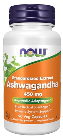NOW Supplements, Ashwagandha (Withania somnifera) 450 mg (Standardized Extract), 90 Veg Capsules
