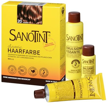 Sanotint - Haarfarbe Classic Nr. 20 Tizianrot - Naturnahe dauerhafte Haarfarbe mit Goldhirse und wertvollen pflanzlichen Extrakten – 100% Grauabdeckung – vegan - 125 ml