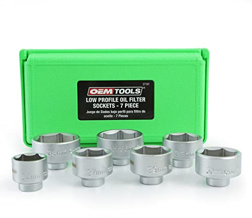 OEMTOOLS 27197 7 Piece Oil Filter Cap Removal Socket Set, Oil Filter Socket Set for Fuel and Oil Filter Housing on GM, Ford, Mercedes, BMW, and More, 3/8 Inch Drive, 24–38 mm Sockets