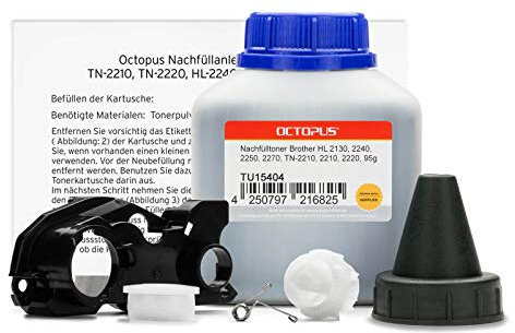 Refillset kompatibel für Brother HL 2130, 2240, 2250, 2270, TN-2010, TN-2210, TN-2220, MFC 7460 DN, Fax 2940, 2840, 2845, DCP 7060 N mit Nachfülltoner, Zubehör, inkl. Refill-Anleitung, non-OEM