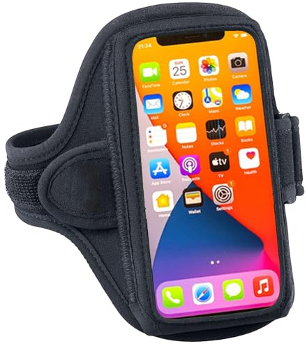 Tune Belt AB91 Running Armband – No-Slip Phone Holder for Runners – Fits iPhone 17 16 15 14 Pro/Plus & Galaxy S24 S23 – Comfortable Sweat-Resistant Neoprene (Black)