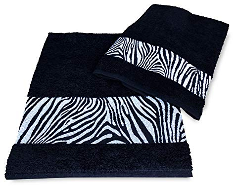 Tex family Set Frottee Jacquard 1 + 1 Gesicht und Gäste, Zebra, Weiß und Schwarz
