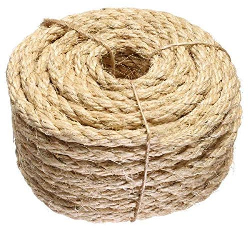ATERET 3/8 Inch by 100-Feet Sisal Rope I Natural Fiber Twisted Sisal Rope I Multipurpose, Lightweight, Weather-Resistant Rope for Indoor/Outdoor Use, Rugs, Marine, and DIY Projects (1-Pack)