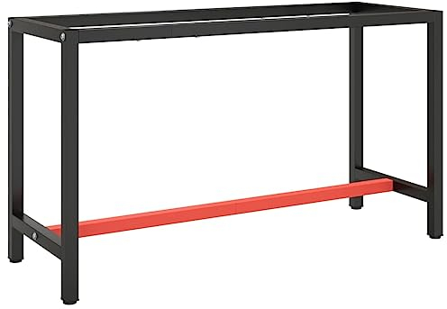 vidaXL Werkbankgestell Packtisch Arbeitstisch Tischgestell Tischfuß Werkbankfuß Werkbank Werkstatt Mattschwarz Mattrot 140x50x79cm Metall