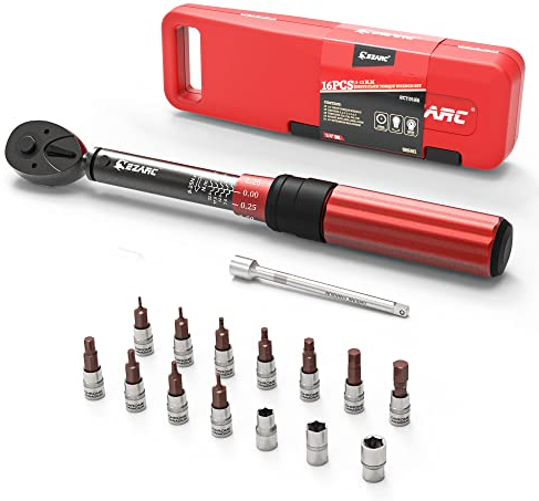 EZARC Torque Wrench 1/4 Inch, 5-25 Nm Torque Wrench Bicycle & Motorcycle, ± 3% Error Accuracy with 10 cm Extension Rod, 72 Teeth Reversible Ratchet Head