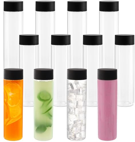 BELLE VOUS Lot de 12 de Bouteilles en Plastique Transparent avec Bouchons Étanches - 500ml - Bouteilles Réutilisables - Bouteilles PET Étanches pour Jus - Smoothies - Lait - Eau