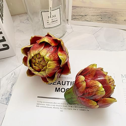 maxant Artificial Vegetable Large Green Artichoke, Plastic Flower Artichoke, Artichoke Plant Lifelike, Fake Flowers Bouquet Decoration Christmas Party Home Kitchen Table Supplies (7 x 9 cm, Red, 3)