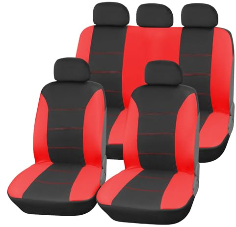Upgrade4cars Fundas Asientos Coche Universales Negro Rojo Accesorios | Para conductor & acompañante | apto para la mayoría de coches | Lavable a 30 grados | Verano & Invierno