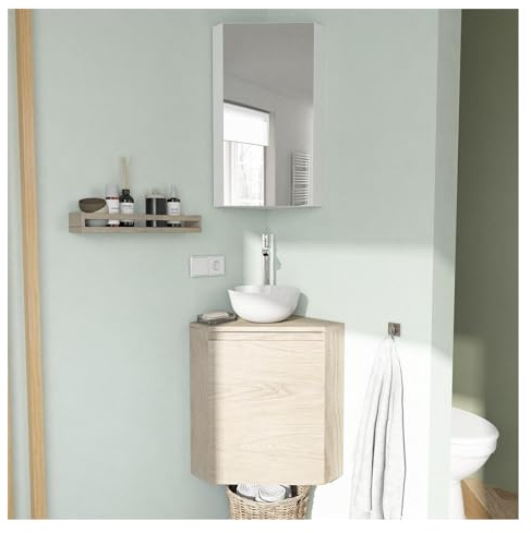 MOB-IN Meuble Lave-Mains d'angle Sorrento + Vasque + Armoire de Toilette
