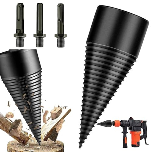 Festberg - Bohrer Spaltet Holz in Sekunden, Festberg Bohrer, 32/42mm Festberg Schraube Kegel Bohrer Holzspalter, Bohrkegel Holzspalter (42mm Bohrer + 3 Bits)