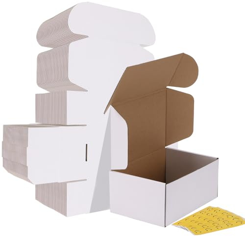 HORLIMER 9x6x4 Shipping Boxes Set of 30, White Corrugated Cardboard Mailer Box for Packing Small Business