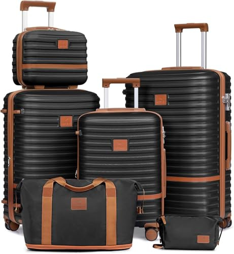 Joyway 6 Piezas Juego de Maletas, Set Trolley de Viaje, Rodillo de 360°, Cerradura TSA y Interior Compartimentado, Ligero Duradero Gran Espacio Incluidas 1 Bandolera y 1 Bolsa