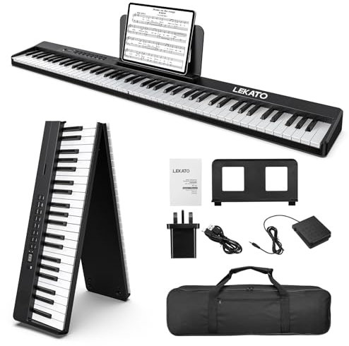 LEKATO 88 Key Folding Piano Keyboard, Semi-Weighted Keyboard with Sustian Pedal,Carry Bag,MIDI,Bluetooth,Split Function, Portable Digital Piano for Beginner Kids Adults