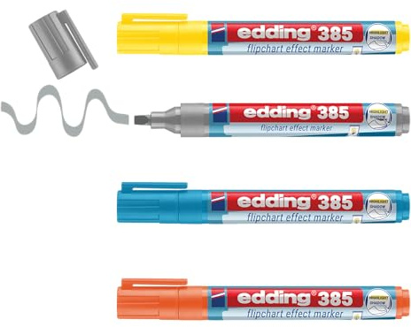 edding 385 marcador de efecto rotafolio - juego de 4 - multicolor - punta de pincel flexible de 1-5 mm - marcador para marcar, sombrear y marcar en papel foliar - no se seca