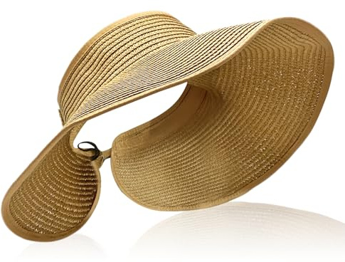 TUONYIS Straw Hat Sun Visor Hat, Wide Brim Ponytail Summer Beach Hats, Summer Packable caps, Roll up Cap, Breathable, UV Protection, for Travel Vacation