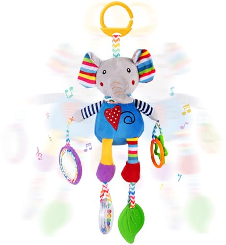 Spiritzohic Poussette Bebe Jouet, Jouet Sensoriel Bebe Peluche Bébé L'éléphant, pour Poussettes et Berceaux, Cadeau de Naissance Idéal pour Bébé