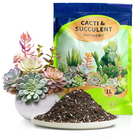 Mélange de terreau pour succulentes, Cactus et bonsaïs – Formule drainante avec Perlite et Vermiculite, Riche en nutriments – 4L