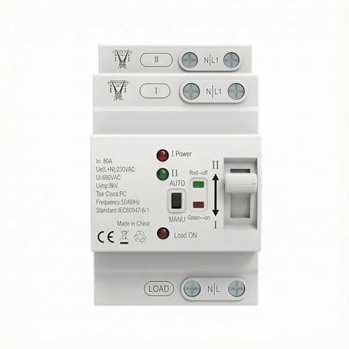 Interruttore di trasferimento automatico, Dual Power 63A 2P ATS per camper e distributori di casa, commutazione di corrente di emergenza, interruttore di priorità di rete, camper