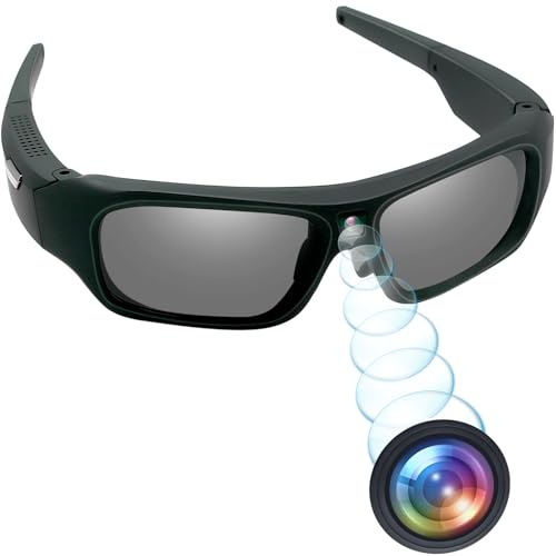 TANGMI Gafas con Camara 4K, Action CAM para Moto Outdoor, Polarizadas 32GB | Videocámara Gafas, Cámara Deportiva, Gafas Grabadora, 85°, Un Solo Botón, Bici Pesca Senderismo Esquí, Type-C, Estuche