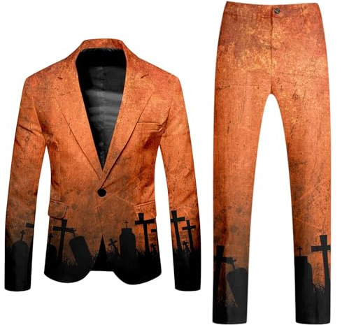Tvådelad dräkt med långärmad kappa och byxor för halloween för män med tryckta knappar och fickor helgdagsfester kostym fest grafisk hoddie tryck festlig iögonfallande utklädnad